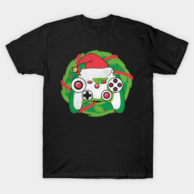 Game Controller Santa Hat Christmas Wreath Gamer Xmas Pajama T-Shirt by BadDesignCo